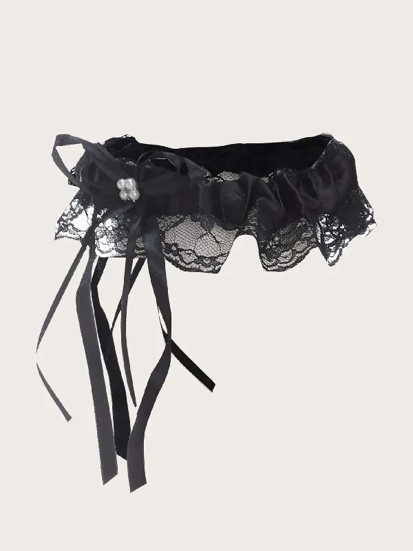Luxury Lingerie for Special Occasions Faux Pearl Decor Leg Ring Black