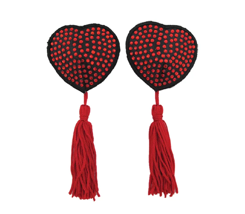 Lingerie Gift Sets for Women Love in Leather Burlesque Series Diamante Heart Shaped Reusable Nipple Pasties with Tassels Lingerie Gift Sets for Women Love in Leather Burlesque Series Diamante Heart Shaped Reusable Nipple Pasties with Tassels