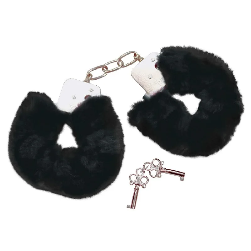 Breathable Bamboo Lingerie for Women Bad Kitty Black Plush Handcuffs