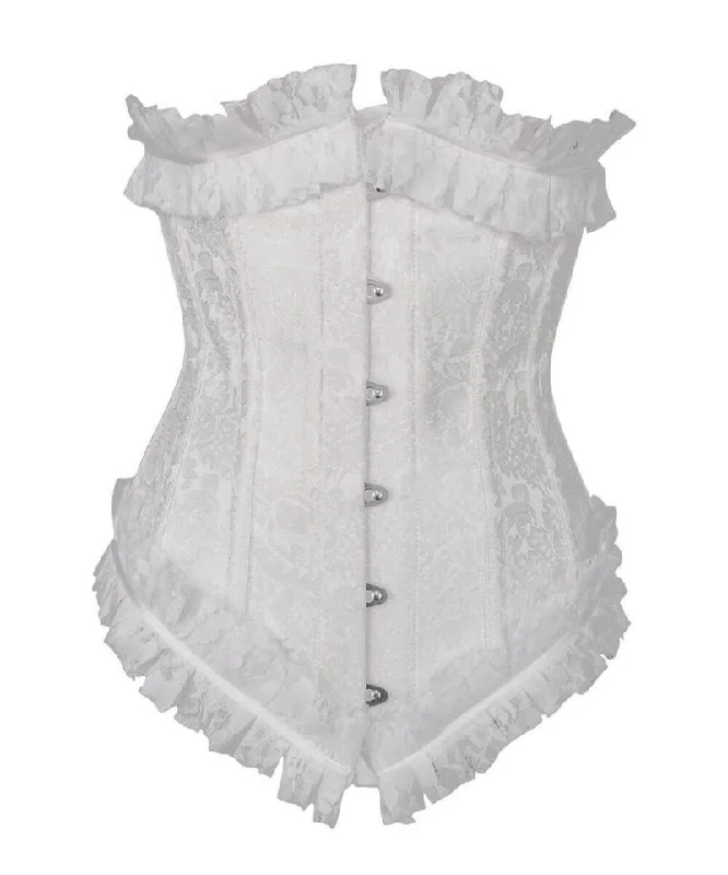 Satin corsets with a shiny and elegant finishAchaia Spiral Steel Boned White Underbust Corset with Lace Frill Satin corsets with a shiny and elegant finishAchaia Spiral Steel Boned White Underbust Corset with Lace Frill