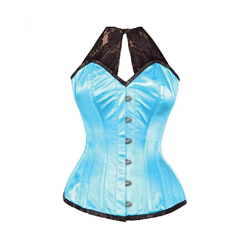 Lace - covered corsets for a feminine touchAllicce Turquoise Satin Corset with Lace Halterneck Lace - covered corsets for a feminine touchAllicce Turquoise Satin Corset with Lace Halterneck