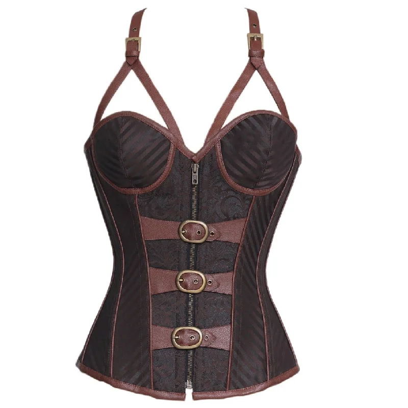 Anti - chafe bustiers for comfortable movementScott Brown Brocade Steampunk Overbust Corset With Cups Anti - chafe bustiers for comfortable movementScott Brown Brocade Steampunk Overbust Corset With Cups