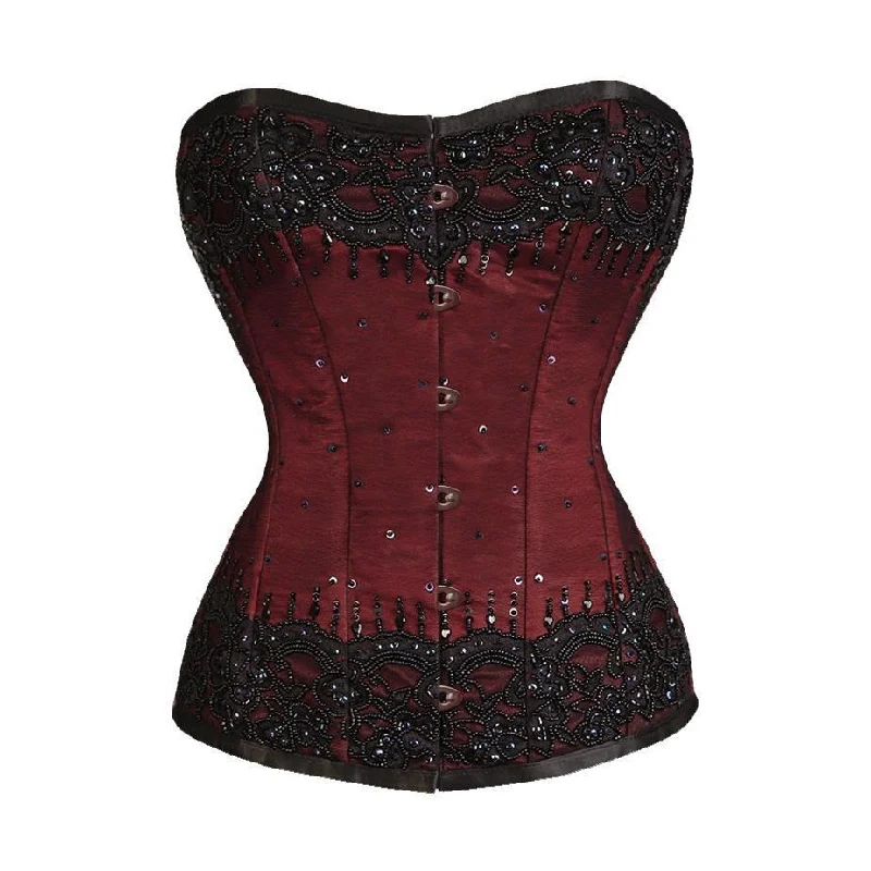 Striped corsets for a preppy and nautical vibeCaritta Maroon Satin Overbust Couture Corset Striped corsets for a preppy and nautical vibeCaritta Maroon Satin Overbust Couture Corset