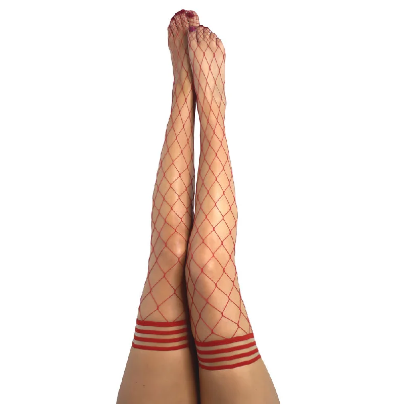 Tights with Back Seam for WomenKixies CLAUDIA Large Diamond Red Fishnet Thigh Highs - Red - Size A Tights with Back Seam for WomenKixies CLAUDIA Large Diamond Red Fishnet Thigh Highs - Red - Size A