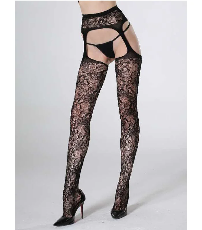 Tights with Geometric PatternsCindy Love Lingerie Fishnet Thigh High Stockings with Attached Garter Black 4816 Tights with Geometric PatternsCindy Love Lingerie Fishnet Thigh High Stockings with Attached Garter Black 4816