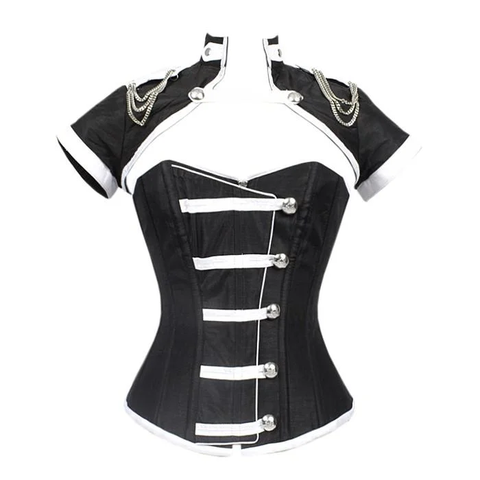 Steampunk - themed bustiers with brass accentsArjen Black Corset With Button Down Placket And Jacket Steampunk - themed bustiers with brass accentsArjen Black Corset With Button Down Placket And Jacket