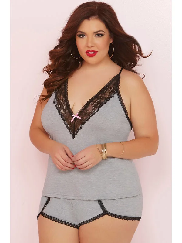 Women's High Waist Lingerie Bodysuits Midnight Dream Cami Set 10608X-Heather Grey-3X/4X Women's High Waist Lingerie Bodysuits Midnight Dream Cami Set 10608X-Heather Grey-3X/4X