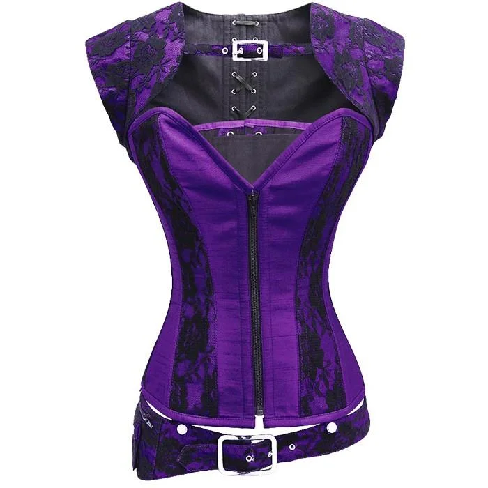Gothic - inspired bustiers featuring dark colors and studsGlenn Purple Corset With Detachable Belt And Jacket Gothic - inspired bustiers featuring dark colors and studsGlenn Purple Corset With Detachable Belt And Jacket