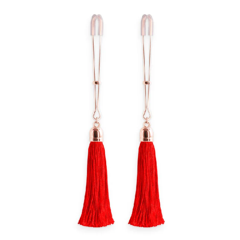 Women's Satin Sleepwear Lingerie Bound Nipple Clamps Red Tassel