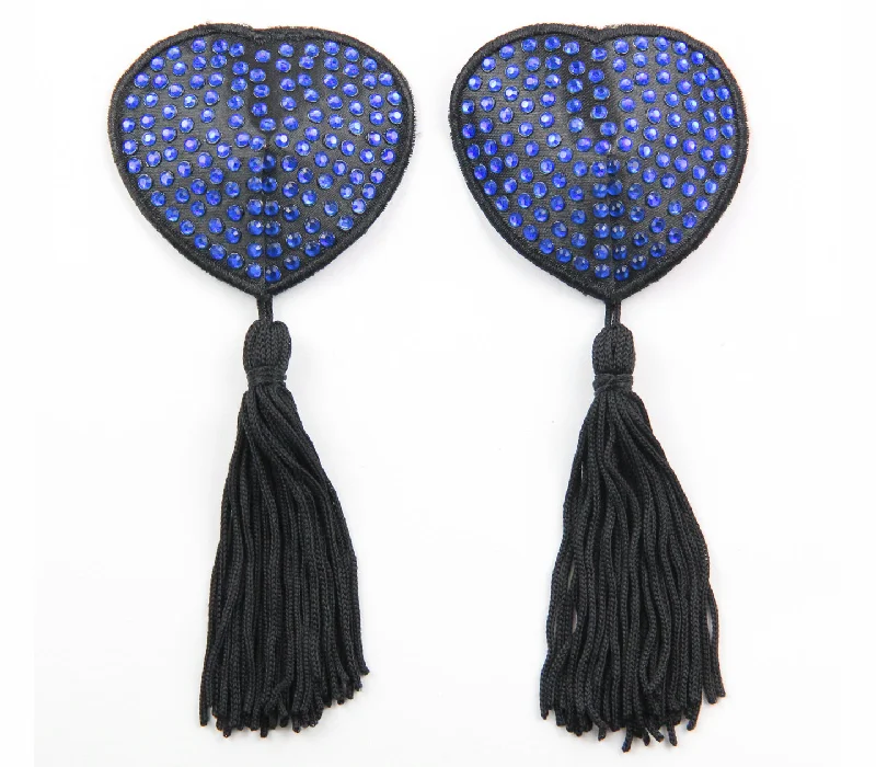 Women's Tummy Control Lingerie Love in Leather Burlesque Series Diamante Heart Shaped Reusable Nipple Pasties with Tassels Women's Tummy Control Lingerie Love in Leather Burlesque Series Diamante Heart Shaped Reusable Nipple Pasties with Tassels