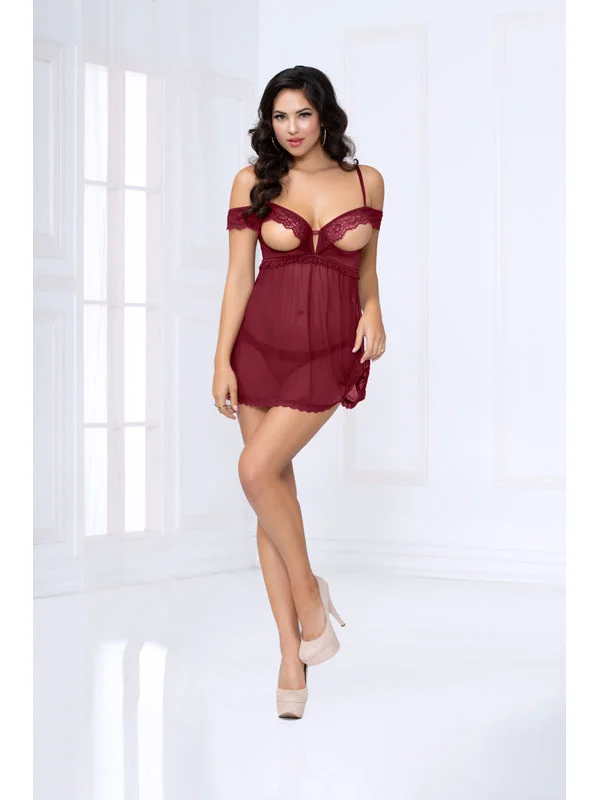 Women's Tummy Control Lingerie Femme Fatale Babydoll Set STM-10972 Wine S