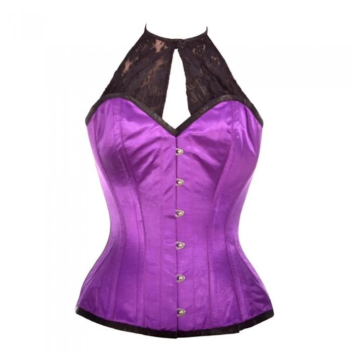 Hypoallergenic bustiers for sensitive skinAdiilyn Purple Satin Corset with Lace Halterneck Hypoallergenic bustiers for sensitive skinAdiilyn Purple Satin Corset with Lace Halterneck
