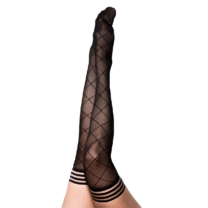 Women's Tights for Evening WearKixies ANNA Sheer Black Diamond Thigh Highs - Black - Size A Women's Tights for Evening WearKixies ANNA Sheer Black Diamond Thigh Highs - Black - Size A