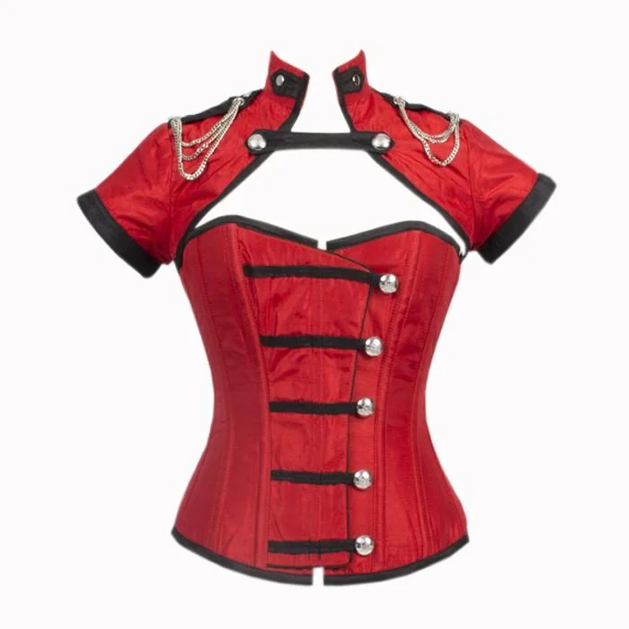 Vintage - style women's bustiers with lace and bowsEric Red Corset With Button Down Placket And Jacket Vintage - style women's bustiers with lace and bowsEric Red Corset With Button Down Placket And Jacket