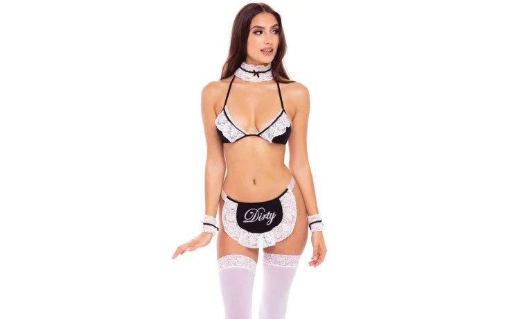 Women's Tummy Control Lingerie At Your Service Maid 6 Pc Black/White 53018-BLK