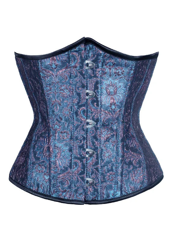 French - style bustiers for a romantic lookElizabethan Royalty Brocade Underbust Corset in Blue & Gold French - style bustiers for a romantic lookElizabethan Royalty Brocade Underbust Corset in Blue & Gold