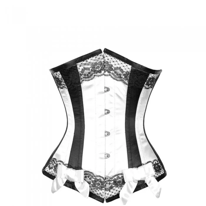 Removable - boning corsets for easy cleaningVerret White Satin Underbust With Black Panels Removable - boning corsets for easy cleaningVerret White Satin Underbust With Black Panels