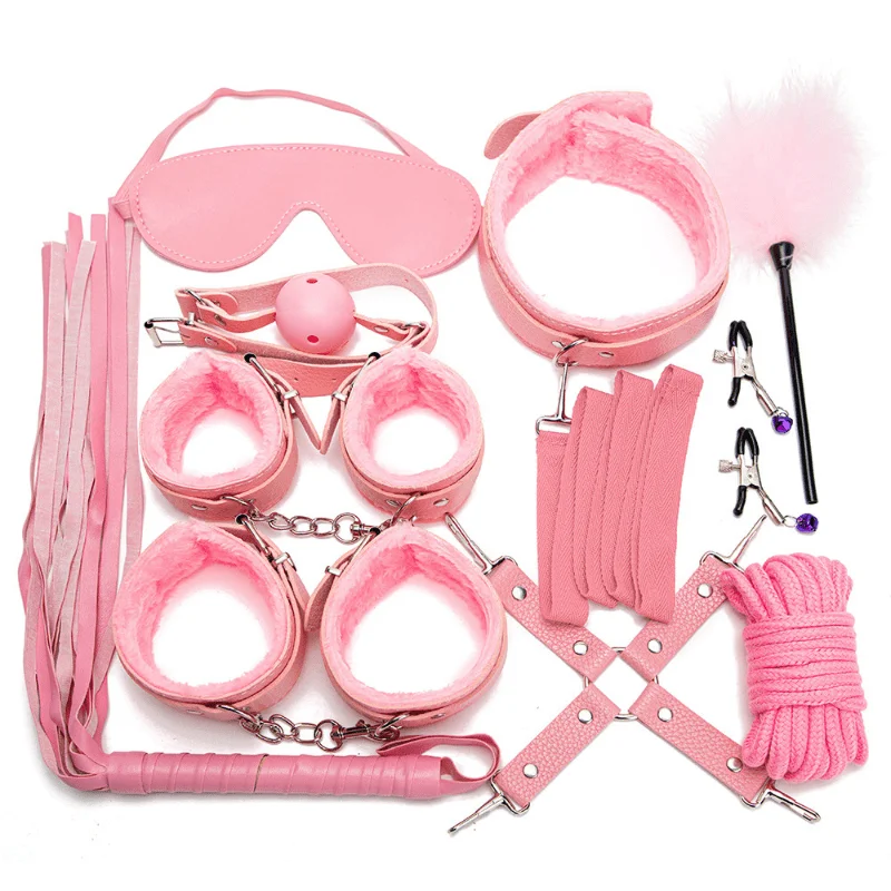 Women's Tummy Control Lingerie 10pcs Restraints Bondage Set Pink