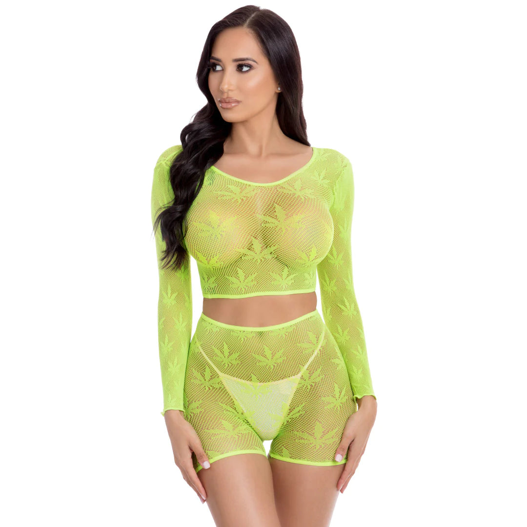 Women's Everyday Wear Lingerie Pink Lipstick Lingerie LEAF IT TO ME 2 Piece SHORT SET Green Pot Leaf One Size Women's Everyday Wear Lingerie Pink Lipstick Lingerie LEAF IT TO ME 2 Piece SHORT SET Green Pot Leaf One Size