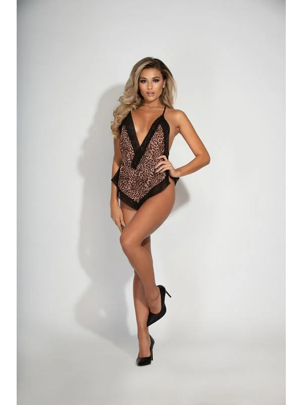 Women's Thermal Lingerie for Cold Weather Chiffon Romper w Surplice Neckline And Lace Trim STM-11247-Leopard-XL Women's Thermal Lingerie for Cold Weather Chiffon Romper w Surplice Neckline And Lace Trim STM-11247-Leopard-XL