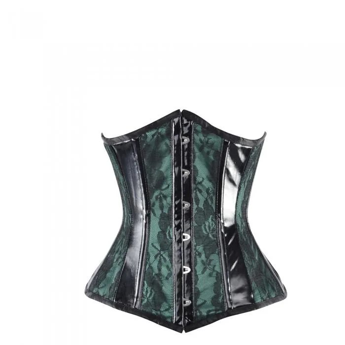 Hollywood - glamour bustiers for a red - carpet effectSigner Green Satin Underbust With Overlay And PVC Trim Hollywood - glamour bustiers for a red - carpet effectSigner Green Satin Underbust With Overlay And PVC Trim