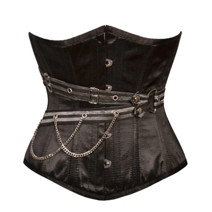 White bustiers for a pure and innocent aestheticJason Black Satin Underbust With Belt & Chain Detail White bustiers for a pure and innocent aestheticJason Black Satin Underbust With Belt & Chain Detail