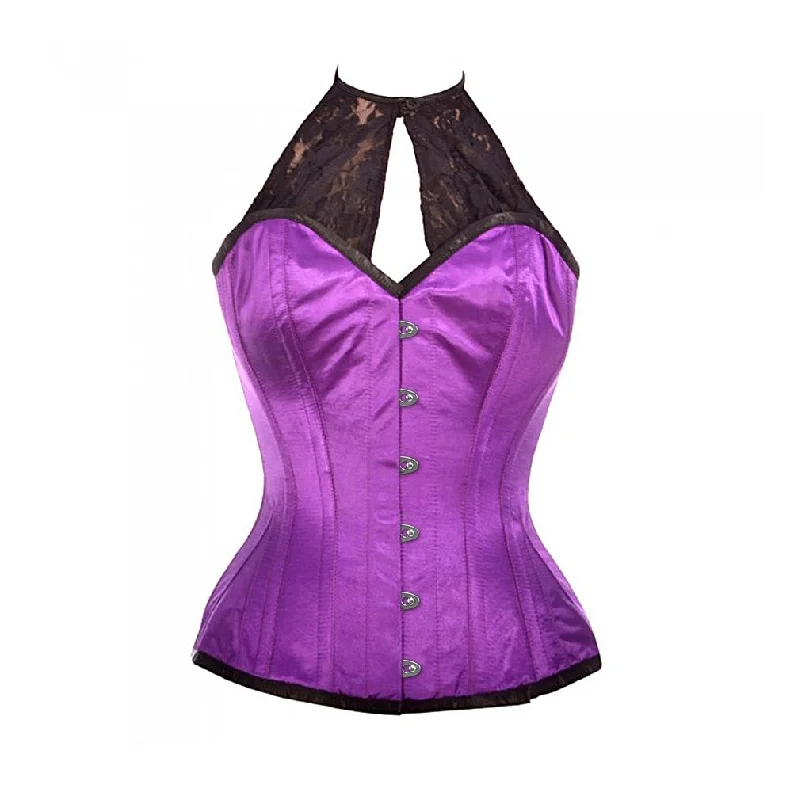 Bohemian - style corsets with tassels and embroideryPerry Purple Satin Corset with Lace Halterneck Bohemian - style corsets with tassels and embroideryPerry Purple Satin Corset with Lace Halterneck