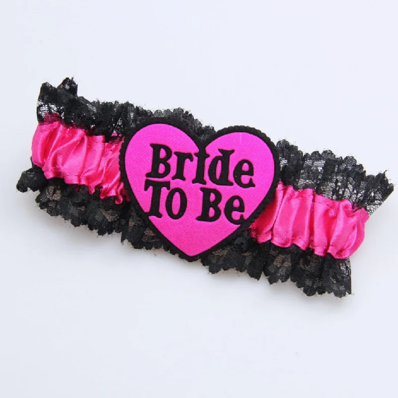 Women's Lingerie with Matching Robes Bride To Be Leg Garter Black and Hot Pink