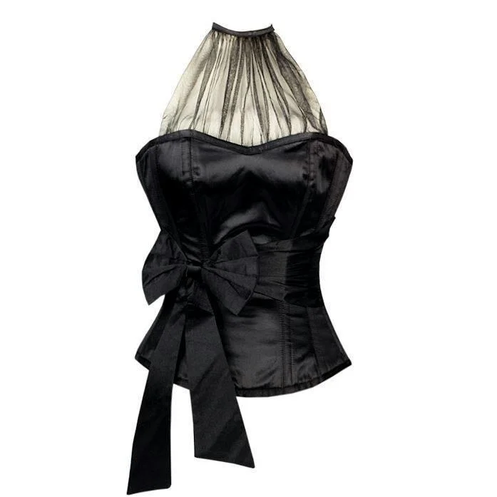 Striped corsets for a preppy and nautical vibeAamanda Black Halterneck Corset With Bow Sash Striped corsets for a preppy and nautical vibeAamanda Black Halterneck Corset With Bow Sash