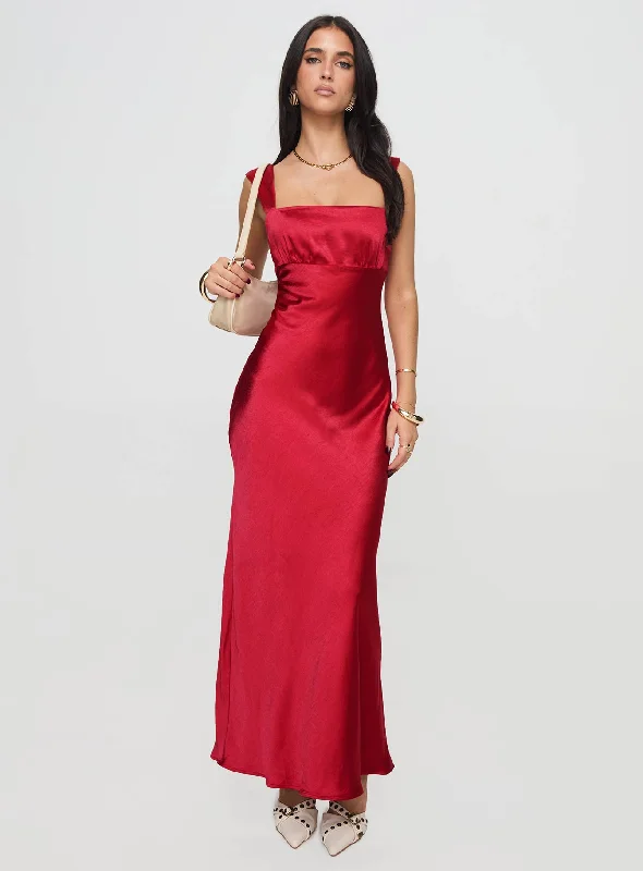 Radioactive Bias Cut Maxi Dress Red