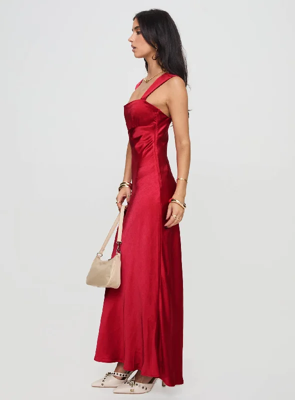 Radioactive Bias Cut Maxi Dress Red