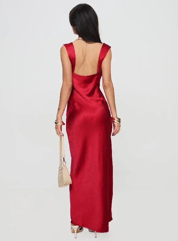 Radioactive Bias Cut Maxi Dress Red