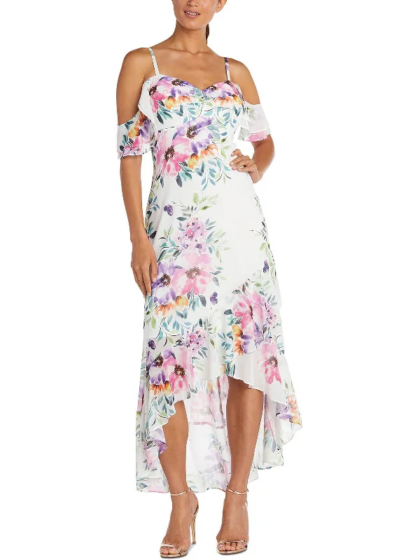 Womens Floral Hi-Low Evening Dress