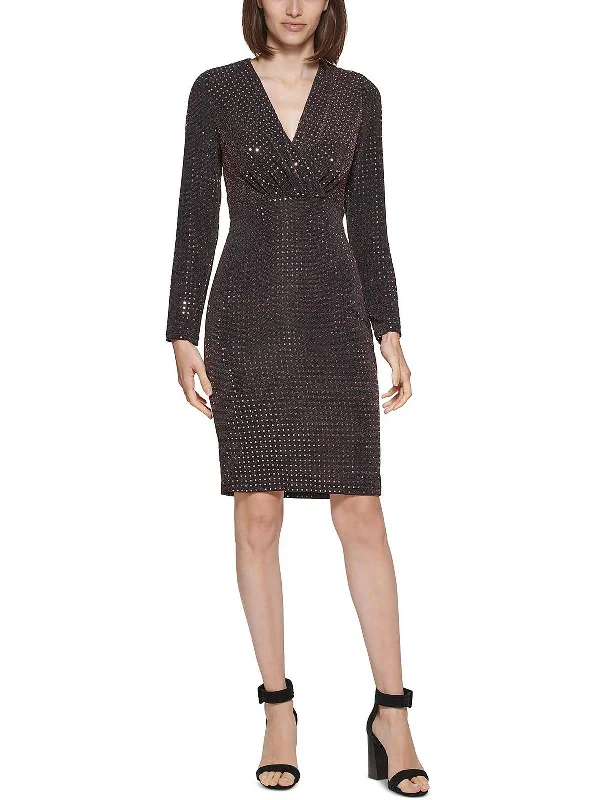 Womens Knit Metallic Sheath Dress