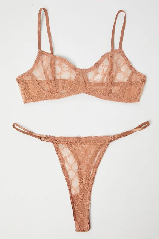 Beige Mesh Lingerie Set