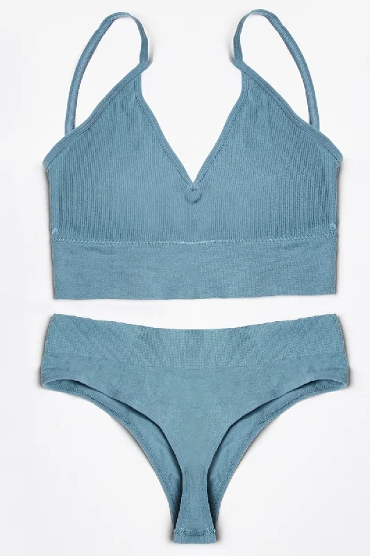 Blue Seamless Lingerie Set