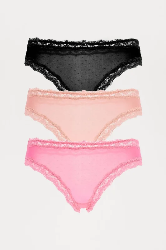 Flourishing Love Thong 3 Pack Panties - Pink/combo