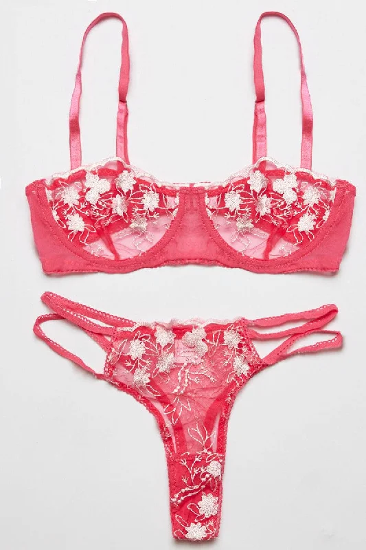 Pink Embroidery Lingerie Set