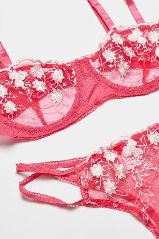 Pink Embroidery Lingerie Set