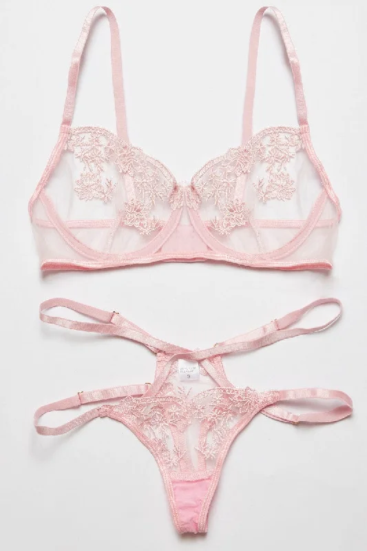 Pink Embroidery Lingerie Set