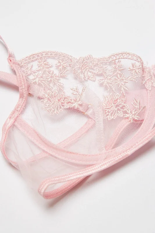 Pink Embroidery Lingerie Set