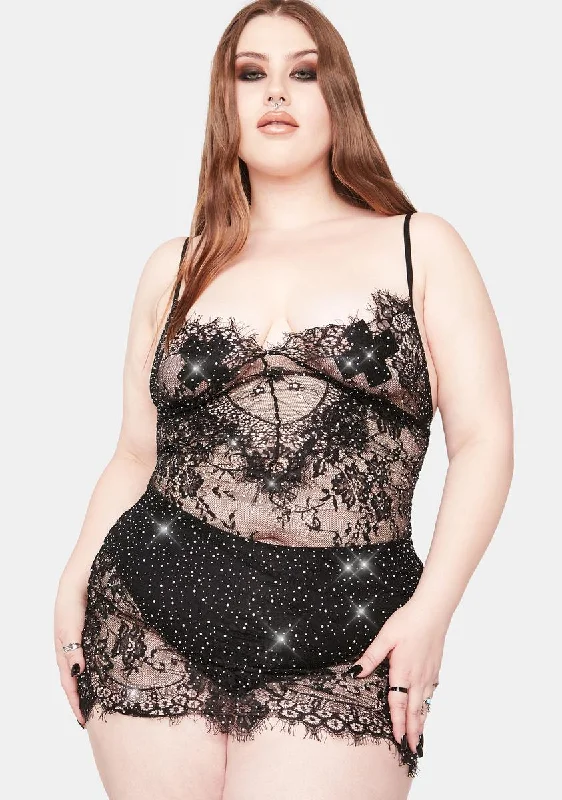 Plus Undercover Lair Lace Rhinestone Chemise