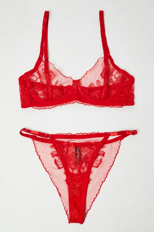 Red Embroidery Lingerie Set