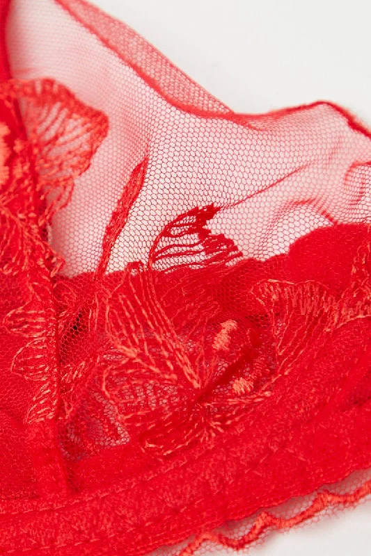 Red Embroidery Lingerie Set