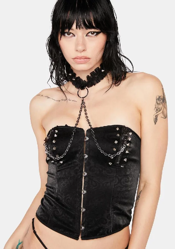 Studded Corset With Attached Chain Choker & G-String Set