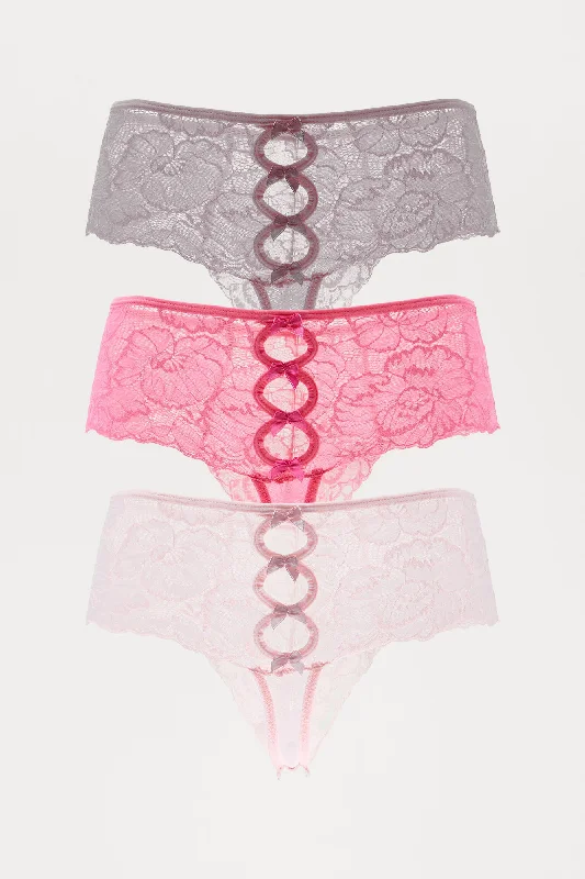 Take A Peek Lace Hipster 3 Pack Panties - Pink/combo