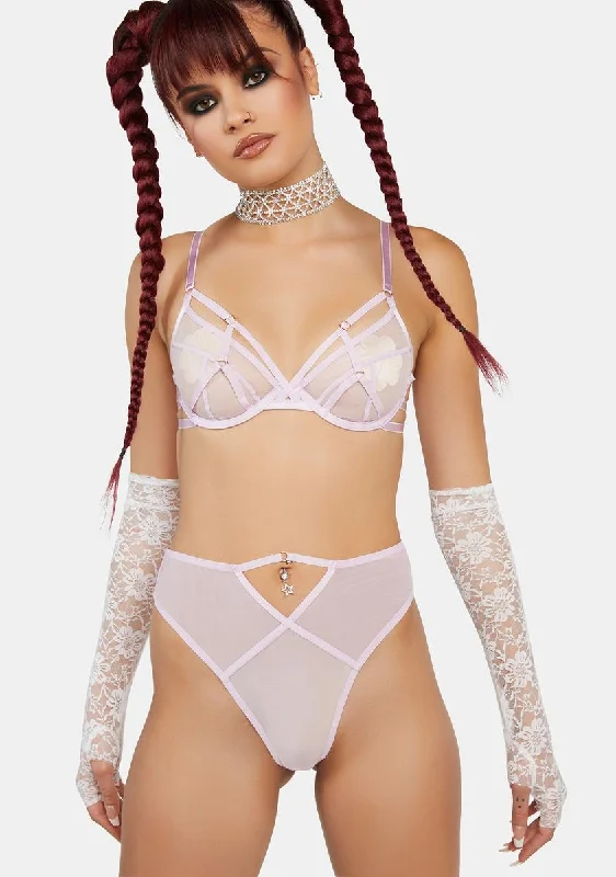 x Hustler Naya Lilac Mesh Cut Out High Waist Thong