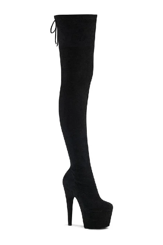 ADORE-3008 Thigh Boot | Black Faux Suede