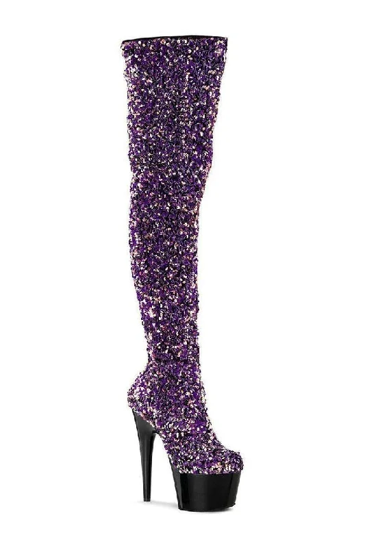 ADORE-3020 Thigh Boot | Purple  Sequins