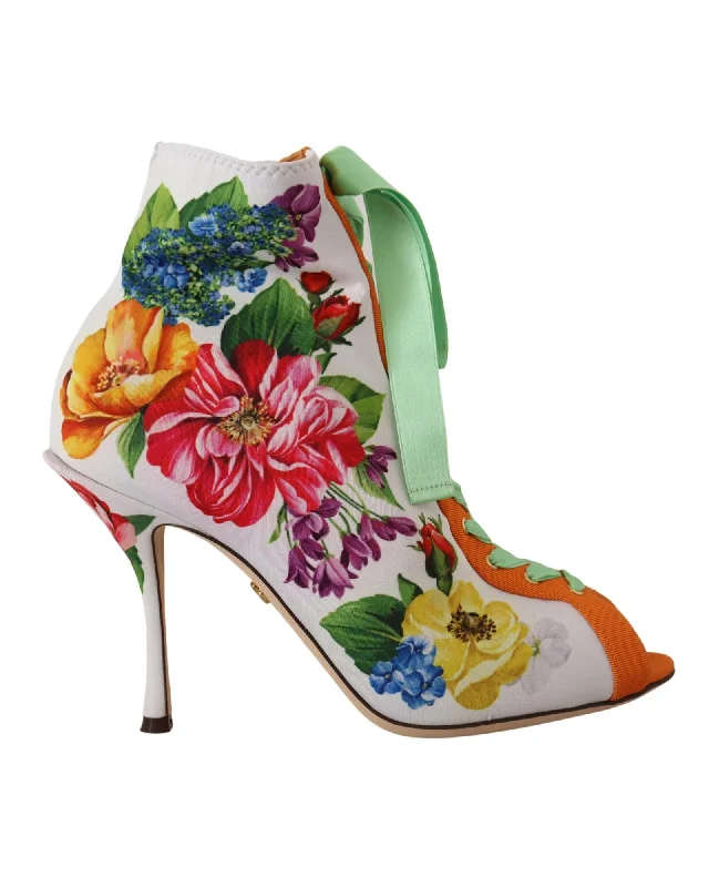 Dolce & Gabbana Floral Print Open Toe Jersey Boots